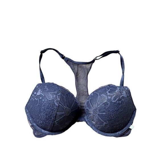 VICTORIA'S SECRET Favorite Push-up Bra Racer back Mesh Floral Lace 32D Purple  F - Picture 6 of 13